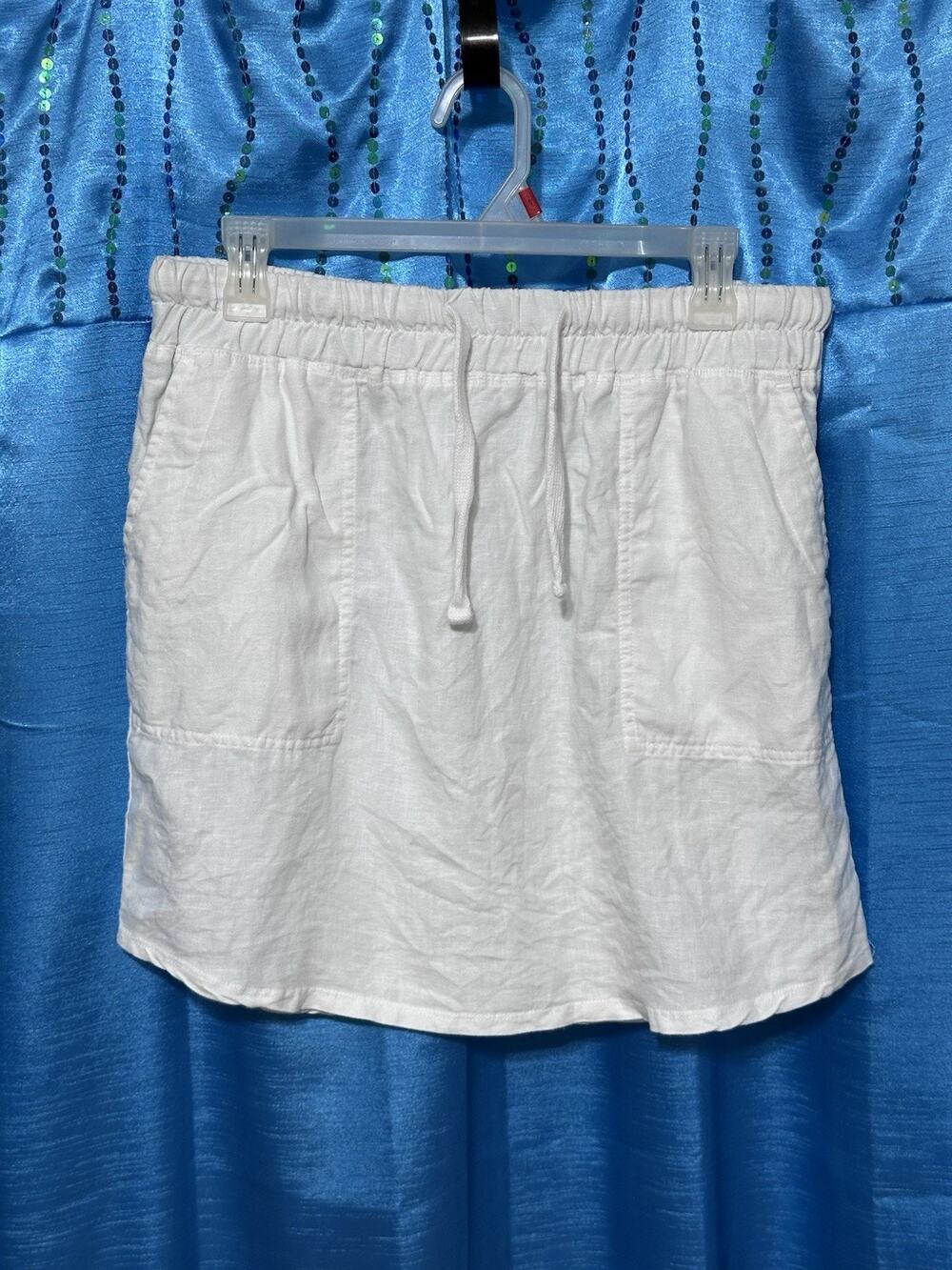 James Perse Linen Mini Skirt Womens SZ 3 US L White Elastic Drawstring Pocket